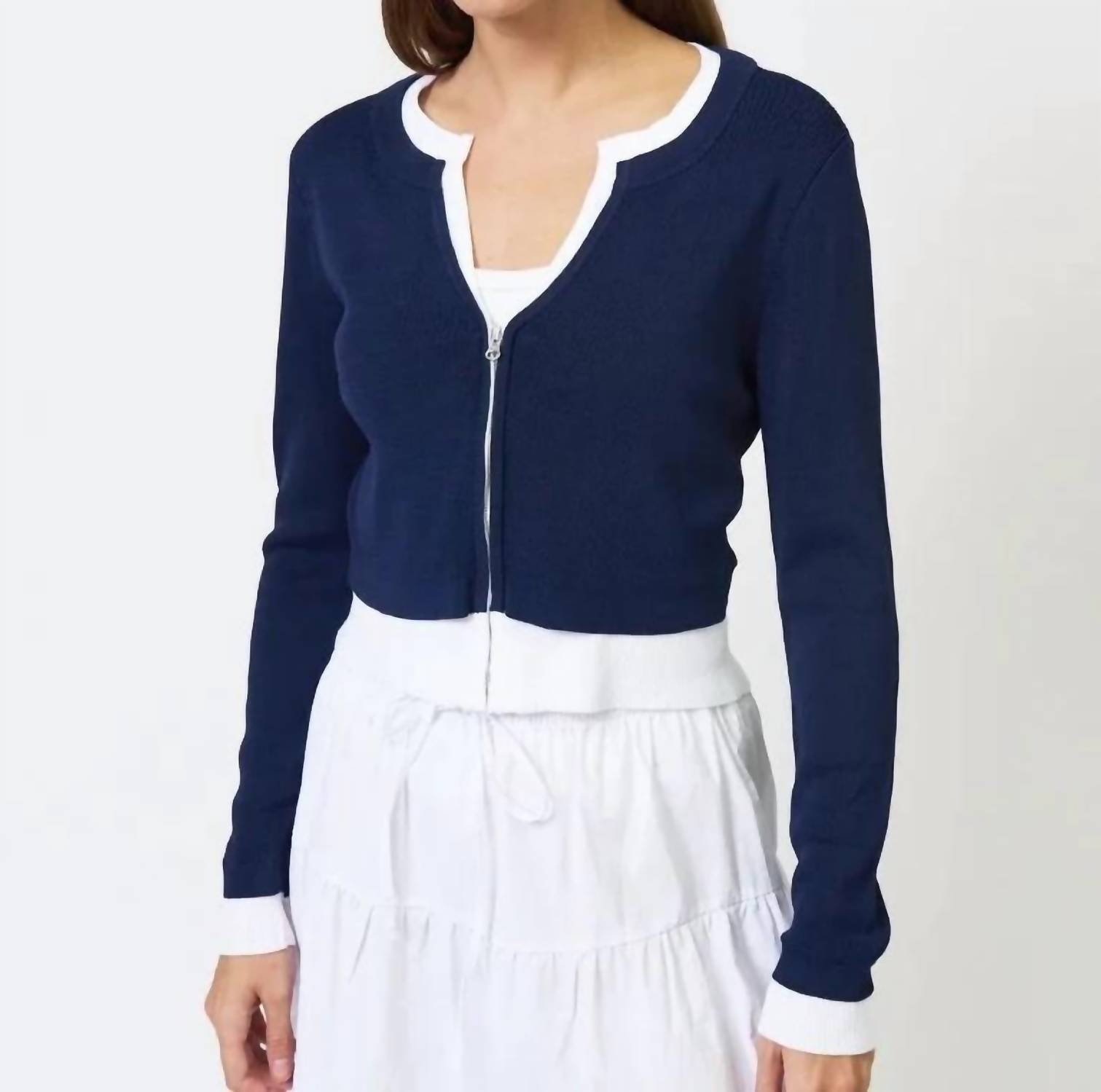 New Central Park West Brooklyn Double Layer Cardigan In Navy